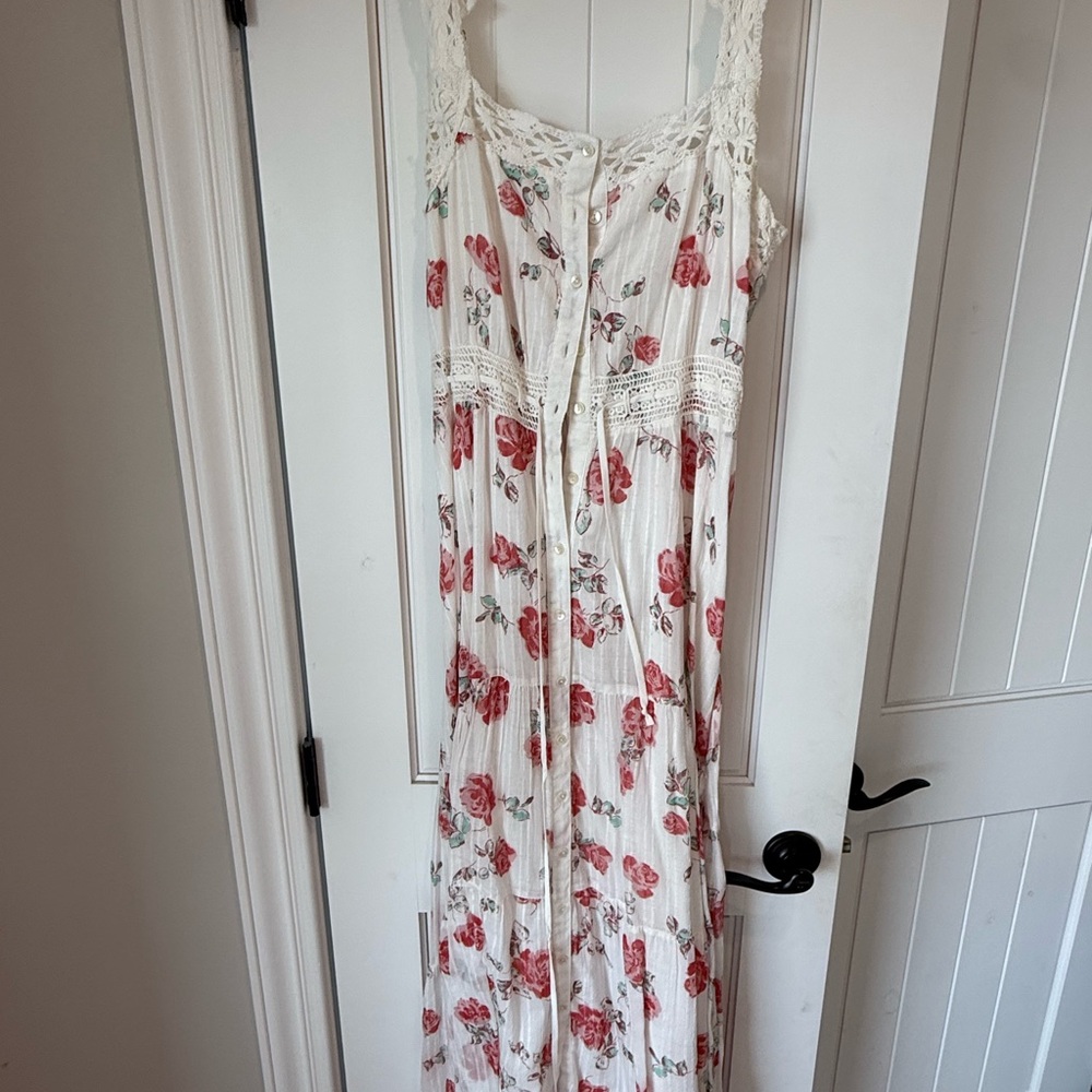 Free People White and Pink Floral Maxi Dress